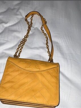 Tory Burch Quilted Mustard Shoulder Bag with Gold Chain